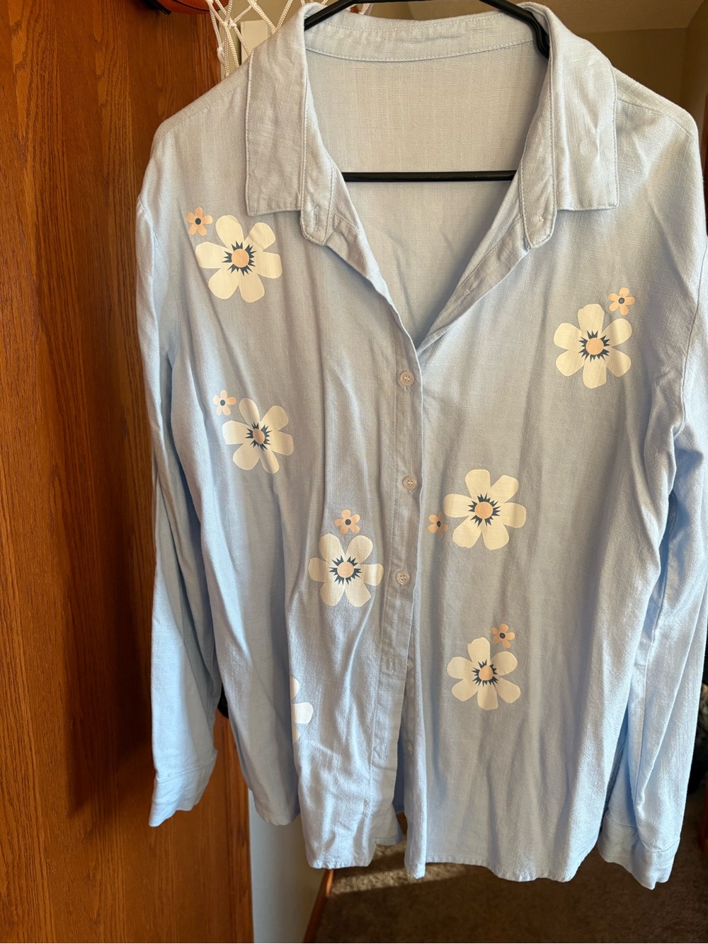 Light Blue Floral Button-Up Shirt for Women
